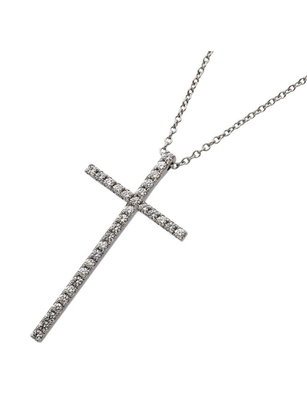 Tiffany & Co Necklace Metro Cross 18k White Gold Diamond